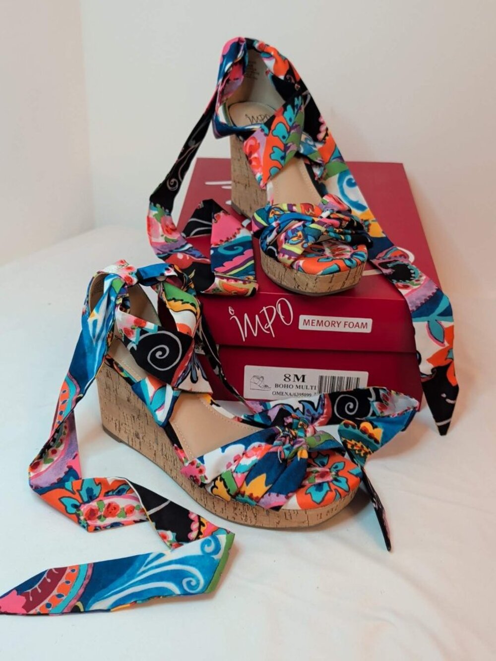 IMPO Memory Foam Boho Multi Omena Wedge Sandals